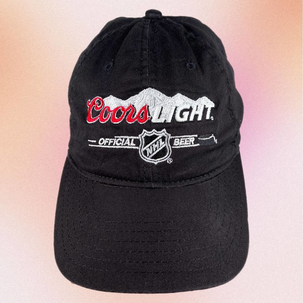 Coors Light Beer NHL Embroidered Logo Baseball Cap Hat Hook and Loop Black Red